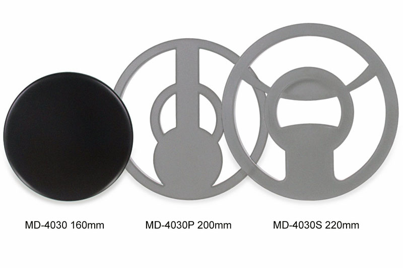 Визуальное сравнение размера поисковых катушек MD 4030 (по умолчанию в комплекте 160 мм)