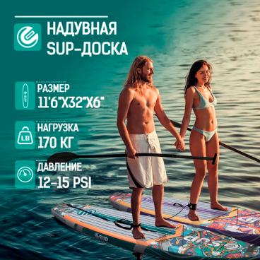 Надувная двухслойная SUР-доска E-SUP MOJITO-1 STD 11'6 (комплект с двойными веслами)